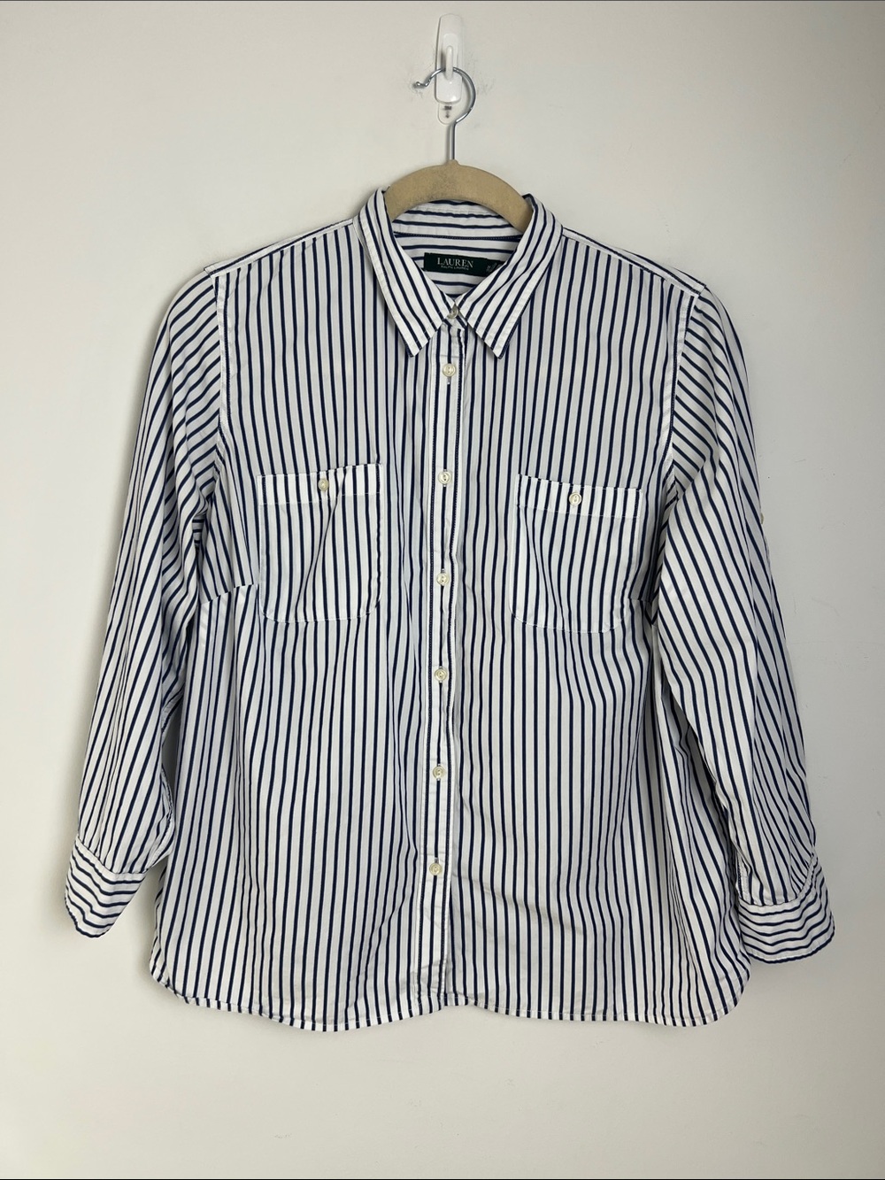 Lauren Ralph Lauren Women's 2X Indigo & White Cotton Striped Button-Down Shirt